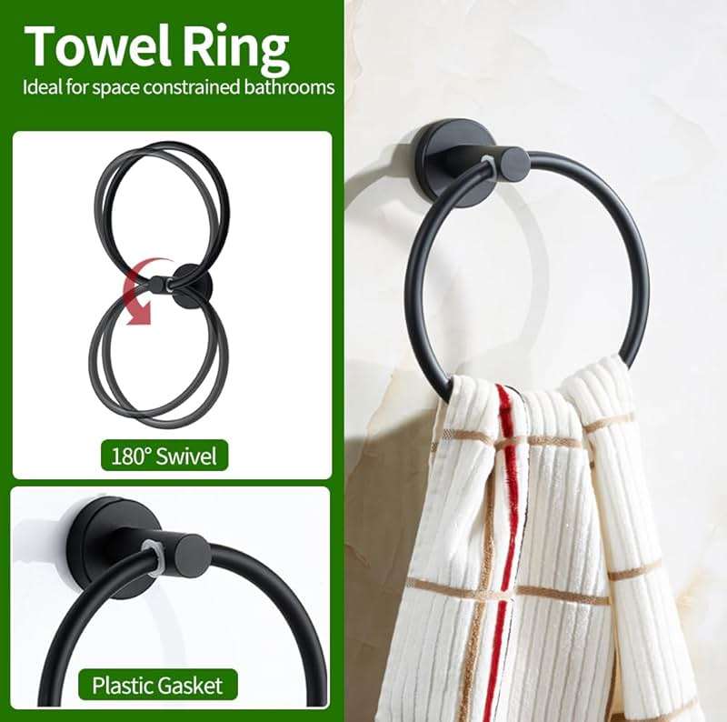 10pcs Bathroom Hardware Set, Including 16" Hand Towel Bars, Toilet Paper Holders, Towel Rings, Robe Towel Hooks - Image 5