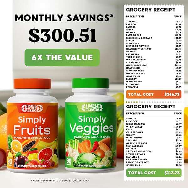Simply Nature's Pledge - Packed with Over 40 Different Fruits & Vegetables - Made with Whole Food Superfoods - with High Beta Carotene – 100% Soy Free - 90 Count (Pack of 2) - Image 3