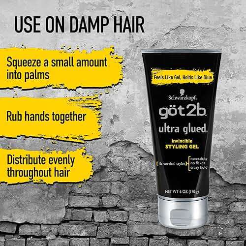 got2b Ultra Glued Invincible Styling Gel Set, 6 Fl Oz (2-Tube) + 1.25 Fl Oz Travel Size, Hair Gel for Men and Women with Extra Strong Hold, Non-Sticky, No-Flake Formula for Vertical Styles - Image 5