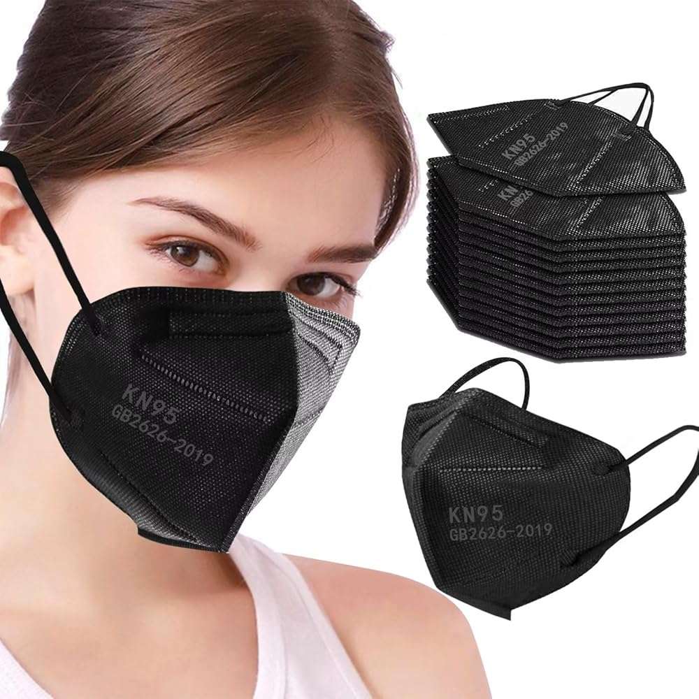 SDIW 100PCS KN95 Black Face Masks 5 Layer Filter Efficiency≥95% with Elastic Ear Loop and Nose Bridge Clip Breathable Mask - Image 2