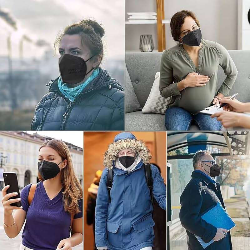 SDIW 100PCS KN95 Black Face Masks 5 Layer Filter Efficiency≥95% with Elastic Ear Loop and Nose Bridge Clip Breathable Mask - Image 5