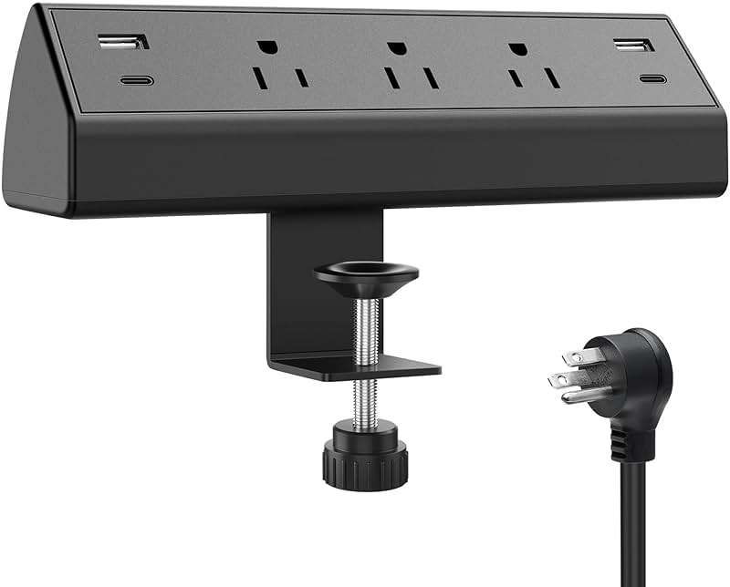 Jgstkcity Desk Clamp Power Strip,40W Total Fast Charging Station,2 PD 20W USB C Ports,Desk Edge Mount Surge Protector for Home, Office,3 Outlets,Fit 1.96" Tabletop Edge,ETL Listed - Image 1