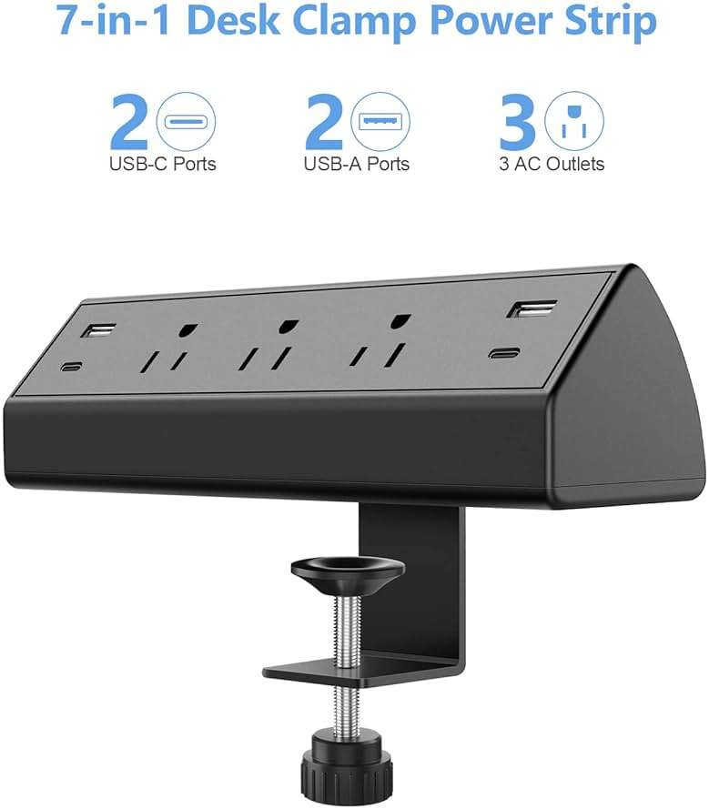Jgstkcity Desk Clamp Power Strip,40W Total Fast Charging Station,2 PD 20W USB C Ports,Desk Edge Mount Surge Protector for Home, Office,3 Outlets,Fit 1.96" Tabletop Edge,ETL Listed - Image 2