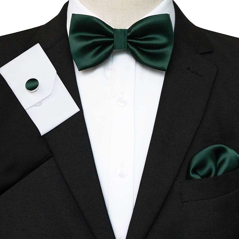 JEMYGINS Solid Color mens Pre-tied Bow Tie and Pocket Square Cufflinks Sets with Gift Box - Image 2