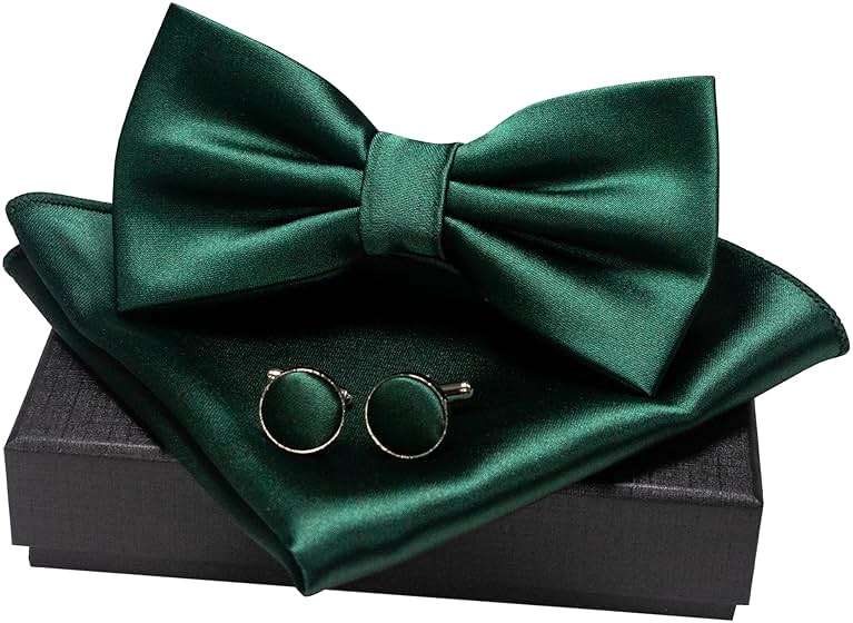 JEMYGINS Solid Color mens Pre-tied Bow Tie and Pocket Square Cufflinks Sets with Gift Box - Image 3