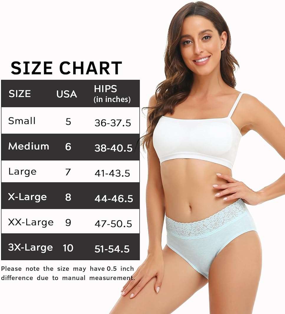 RHYFF Womens Underwear Cotton Bikini Panties Lace Soft Hipster Panty Ladies Stretch Full Briefs 5 Pack - Image 6