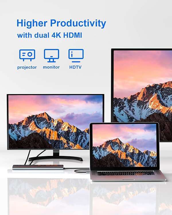 USB C Docking Station Dual Monitor with Power Adapter: NewQ 12-in-1 Thunderbolt 3 | 4 Dock, Dual 4K HDMI, 4 USB, Audio, Ethernet, SD/TF Slot, 18W PD Out, for Mac, HP, Dell, Lenovo, Surface, Asus, Acer - Image 3