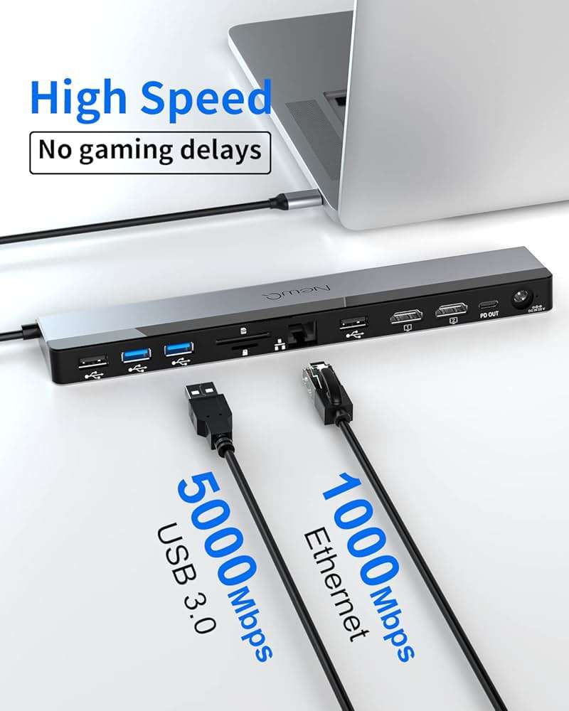 USB C Docking Station Dual Monitor with Power Adapter: NewQ 12-in-1 Thunderbolt 3 | 4 Dock, Dual 4K HDMI, 4 USB, Audio, Ethernet, SD/TF Slot, 18W PD Out, for Mac, HP, Dell, Lenovo, Surface, Asus, Acer - Image 7