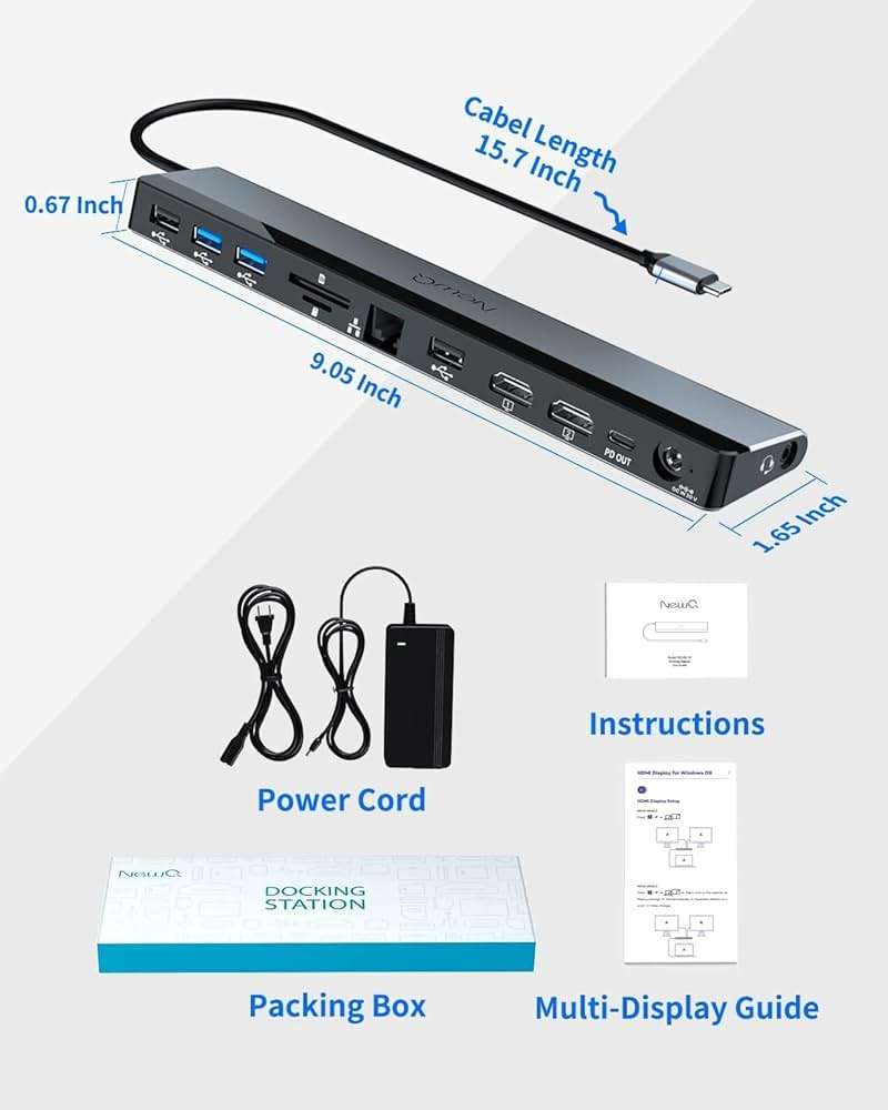 USB C Docking Station Dual Monitor with Power Adapter: NewQ 12-in-1 Thunderbolt 3 | 4 Dock, Dual 4K HDMI, 4 USB, Audio, Ethernet, SD/TF Slot, 18W PD Out, for Mac, HP, Dell, Lenovo, Surface, Asus, Acer - Image 9