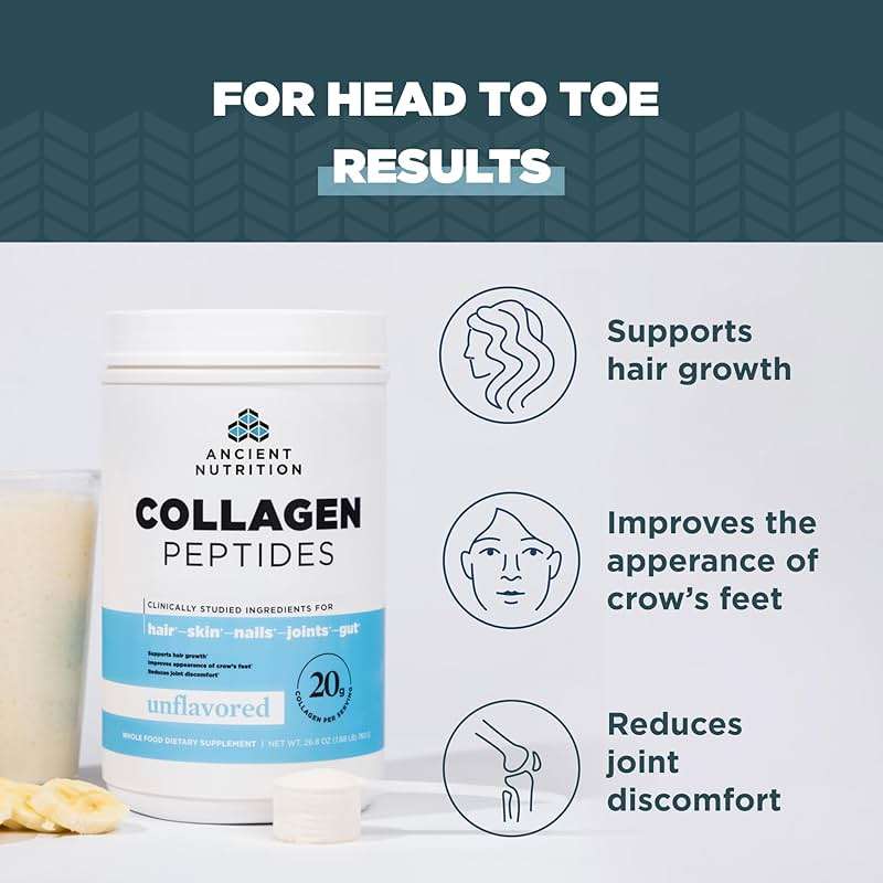 Ancient Nutrition Collagen Peptides, Collagen Peptides Powder, Unflavored Hydrolyzed Collagen, Supports Healthy Skin, Joints, Gut, Keto and Paleo Friendly, 28 Servings, 20g Collagen per Serving - Image 4