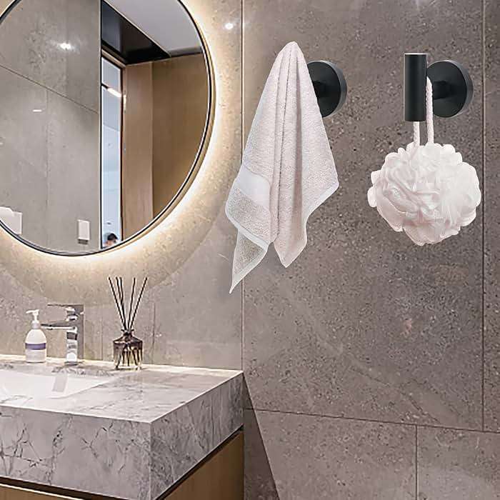 LCEZAN Matte Black Bathroom Hardware Set, Premium Stainless Steel 3-Piece Include 5 Inch Toilet Paper Holders and 2 Towel Robe Holder Hook for Bathroom, Kitchen, Washroom Wall Mount - Image 2