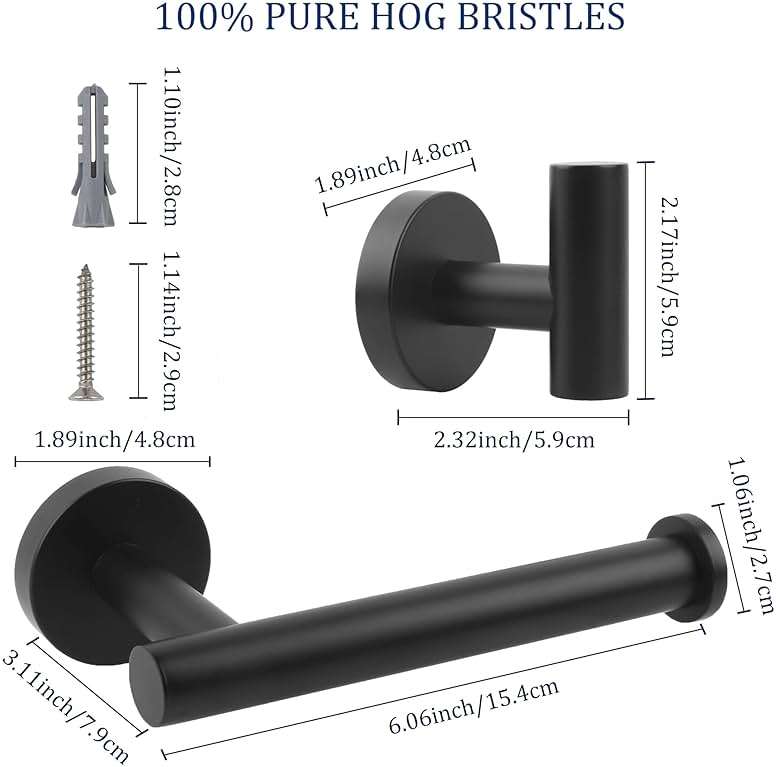 LCEZAN Matte Black Bathroom Hardware Set, Premium Stainless Steel 3-Piece Include 5 Inch Toilet Paper Holders and 2 Towel Robe Holder Hook for Bathroom, Kitchen, Washroom Wall Mount - Image 3