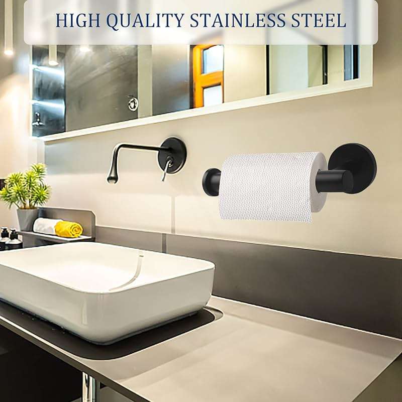 LCEZAN Matte Black Bathroom Hardware Set, Premium Stainless Steel 3-Piece Include 5 Inch Toilet Paper Holders and 2 Towel Robe Holder Hook for Bathroom, Kitchen, Washroom Wall Mount - Image 4