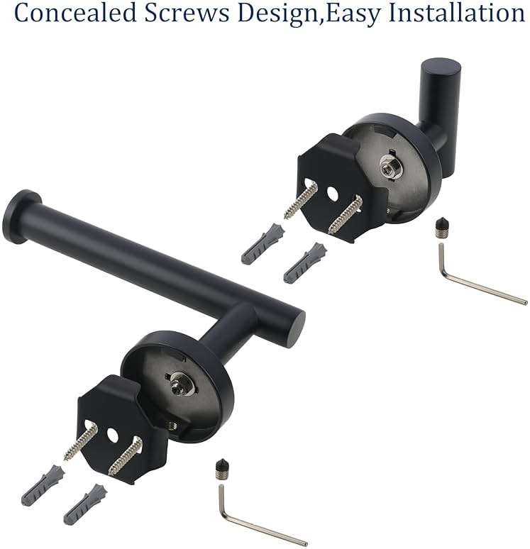 LCEZAN Matte Black Bathroom Hardware Set, Premium Stainless Steel 3-Piece Include 5 Inch Toilet Paper Holders and 2 Towel Robe Holder Hook for Bathroom, Kitchen, Washroom Wall Mount - Image 6