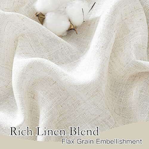 RYB HOME 108 inch Curtains - Flax Linen Blend Semi Sheer Light Glare Filtering Extra Long Drapes for Living Room Dining Doorway Farmhouse Office Sunroom, Linen, Wide 52" by Long 108", 2 Panels - Image 3