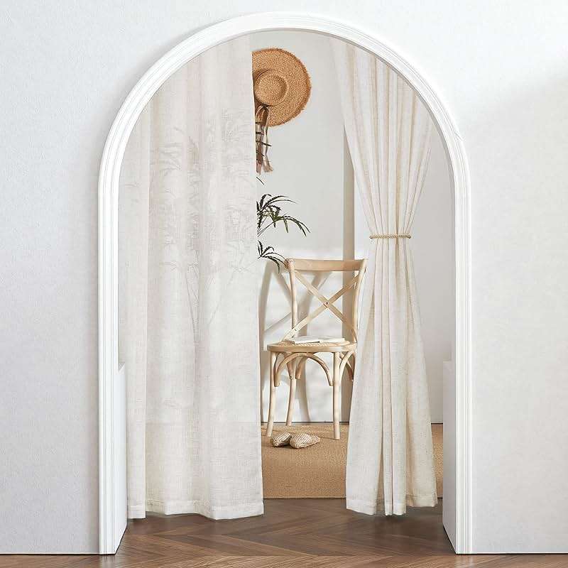 RYB HOME 108 inch Curtains - Flax Linen Blend Semi Sheer Light Glare Filtering Extra Long Drapes for Living Room Dining Doorway Farmhouse Office Sunroom, Linen, Wide 52" by Long 108", 2 Panels - Image 7