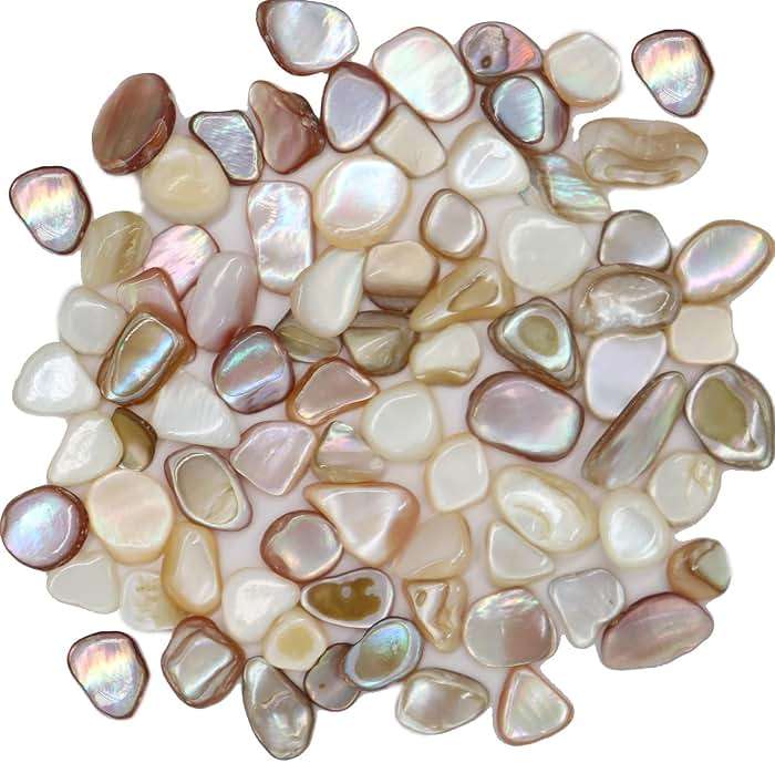 Small Mini Natural Crushed Mother of Pearl Shells for Weddings Vase Filler Home Décor, and Crafts 32 oz (2 lb), Colorful - Image 1
