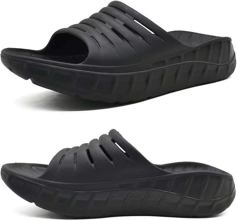 KuaiLu Mens Recovery Sandals Orthotic Arch Support Open Toe Sport Slides Thick Cushion Orthopedic Plantar Fasciitis Slip On Wide Width Summer Pool Beach Waterproof - Image 1