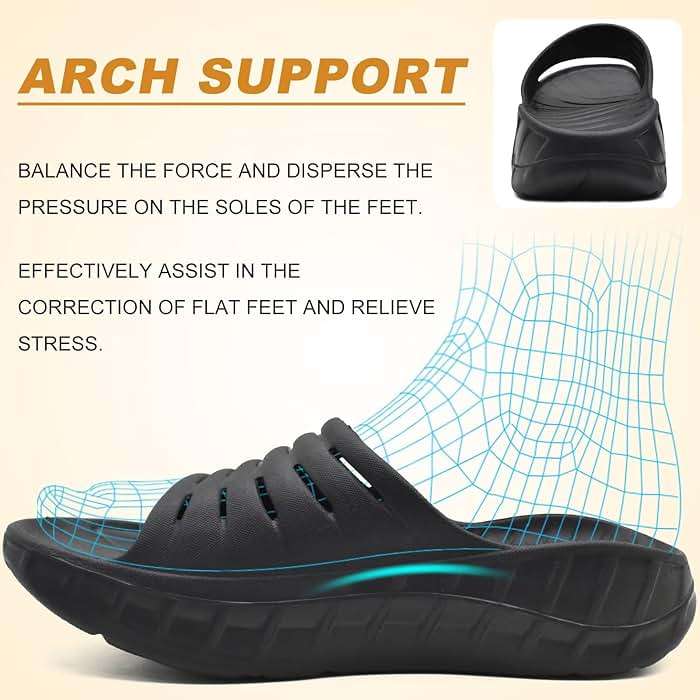 KuaiLu Mens Recovery Sandals Orthotic Arch Support Open Toe Sport Slides Thick Cushion Orthopedic Plantar Fasciitis Slip On Wide Width Summer Pool Beach Waterproof - Image 3