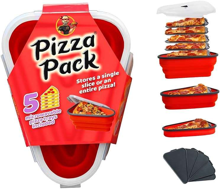 The Perfect Pizza Pack™ - Reusable Pizza Storage Container with 5 Microwavable Serving Trays - BPA-Free Adjustable Pizza Slice Container to Organize & Save Space, Red - Image 1