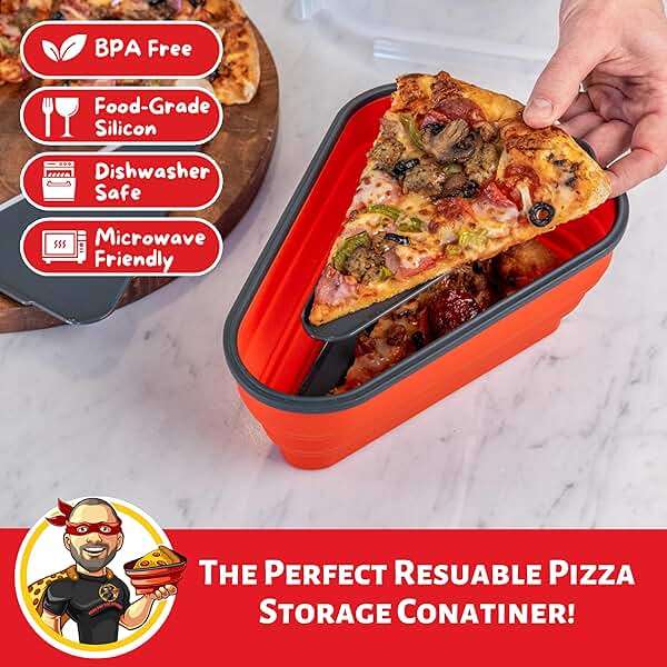 The Perfect Pizza Pack™ - Reusable Pizza Storage Container with 5 Microwavable Serving Trays - BPA-Free Adjustable Pizza Slice Container to Organize & Save Space, Red - Image 4
