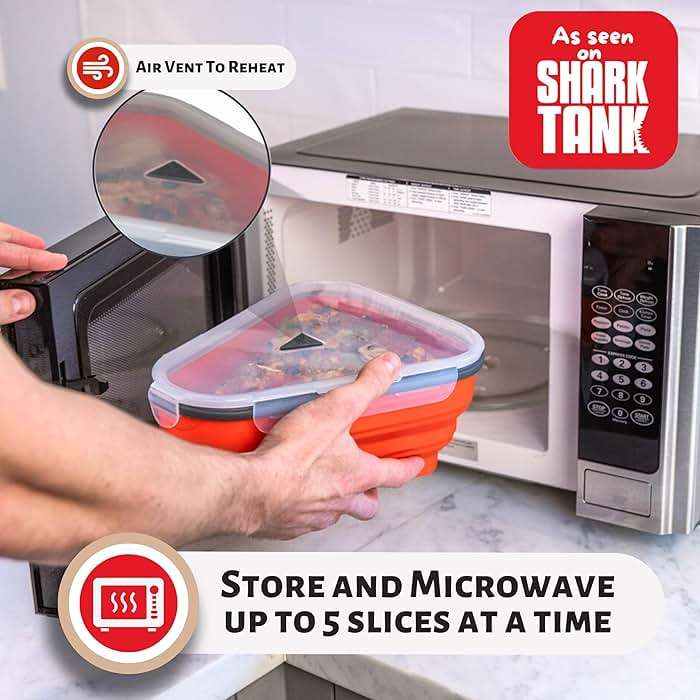 The Perfect Pizza Pack™ - Reusable Pizza Storage Container with 5 Microwavable Serving Trays - BPA-Free Adjustable Pizza Slice Container to Organize & Save Space, Red - Image 6