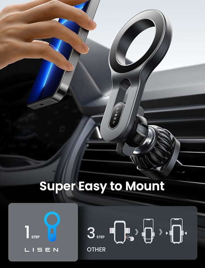 LISEN for MagSafe Car Mount, Magnetic Phone Holder for Car Vent Phone Mount, Air Vent Hands Free Phone Mount, Super Magnetic Phone Mount, Car Phone Holder Magnetic for iPhone 17 Pro Max, Father Gifts - Image 8