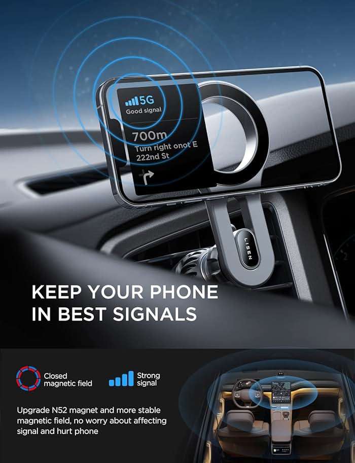 LISEN for MagSafe Car Mount, Magnetic Phone Holder for Car Vent Phone Mount, Air Vent Hands Free Phone Mount, Super Magnetic Phone Mount, Car Phone Holder Magnetic for iPhone 17 Pro Max, Father Gifts - Image 10