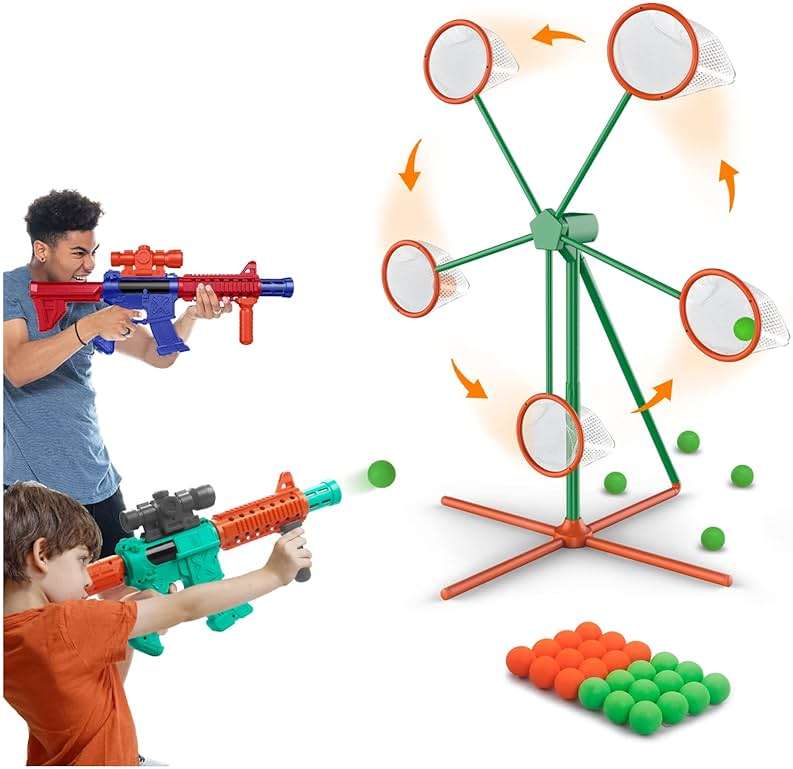 Marlrin Shooting Games Toys for Age 5 6 7 8 9 10+ Year Old Boys, Kids Toy Sports & Outdoor Game with Moving Shooting Target & 2 Popper Air Toy Guns & 24 Foam Balls, Gifts for Boys and Girls - Image 1