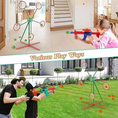 Marlrin Shooting Games Toys for Age 5 6 7 8 9 10+ Year Old Boys, Kids Toy Sports & Outdoor Game with Moving Shooting Target & 2 Popper Air Toy Guns & 24 Foam Balls, Gifts for Boys and Girls - Image 3