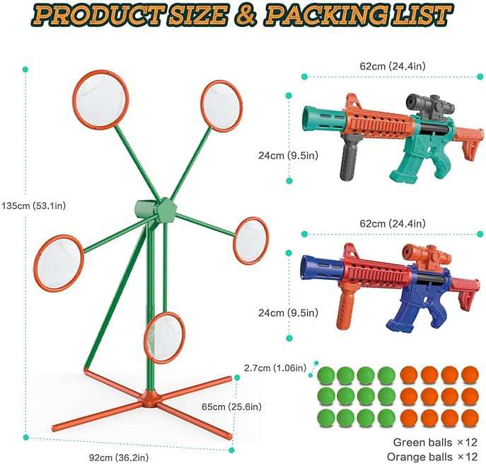 Marlrin Shooting Games Toys for Age 5 6 7 8 9 10+ Year Old Boys, Kids Toy Sports & Outdoor Game with Moving Shooting Target & 2 Popper Air Toy Guns & 24 Foam Balls, Gifts for Boys and Girls - Image 5