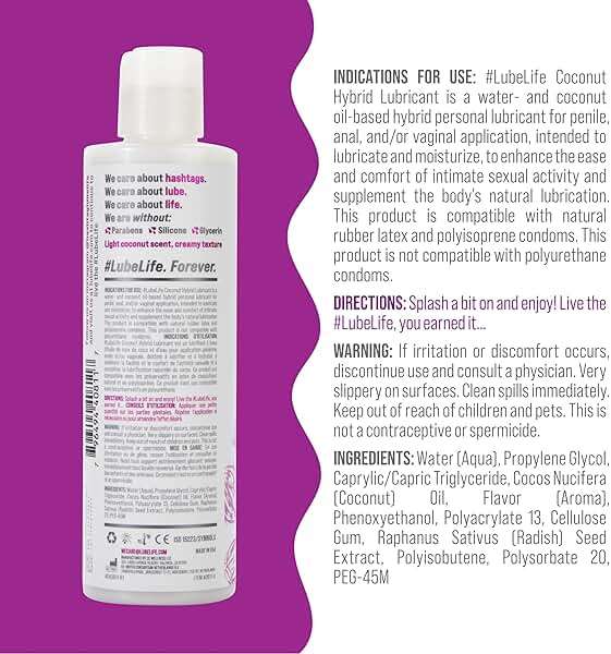 LUBELIFE Coconut Hybrid Lube –Water & Coconut Oil Personal Lubricant – Smooth, Skin-Safe Formula with Easy Clean for Privacy & Toys, 8 Fl Oz - Image 2
