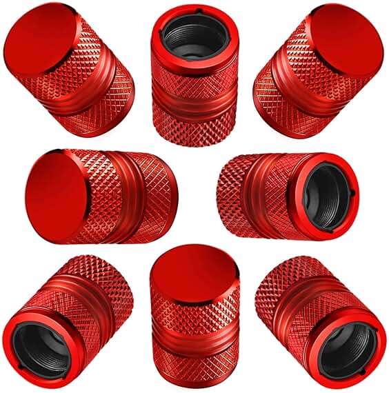 Tire Valve Stem Caps for Car Tires Air Caps Cover 8 Pack Corrosion Resistant Premium Alloy Leak-Proof Universal for SUV Truck Motorcycle Bike Red - Image 1