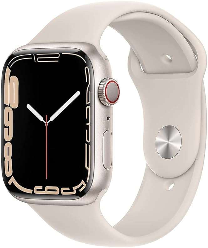 Apple Watch Series 7 (GPS + Cellular, 45 MM) Starlight Aluminum Case with Starlight Sport Band (Renewed) - Image 1