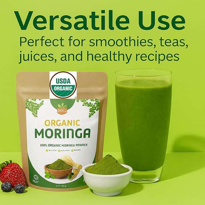 SPICY ORGANIC USDA Certified Organic Moringa Powder 4 oz | Moringa Leaf Powder Organic | Natural Energy, Vegan, Non-GMO, Gluten-Free – for Smoothies, Teas, Cooking – Resealable Pouch - Image 4