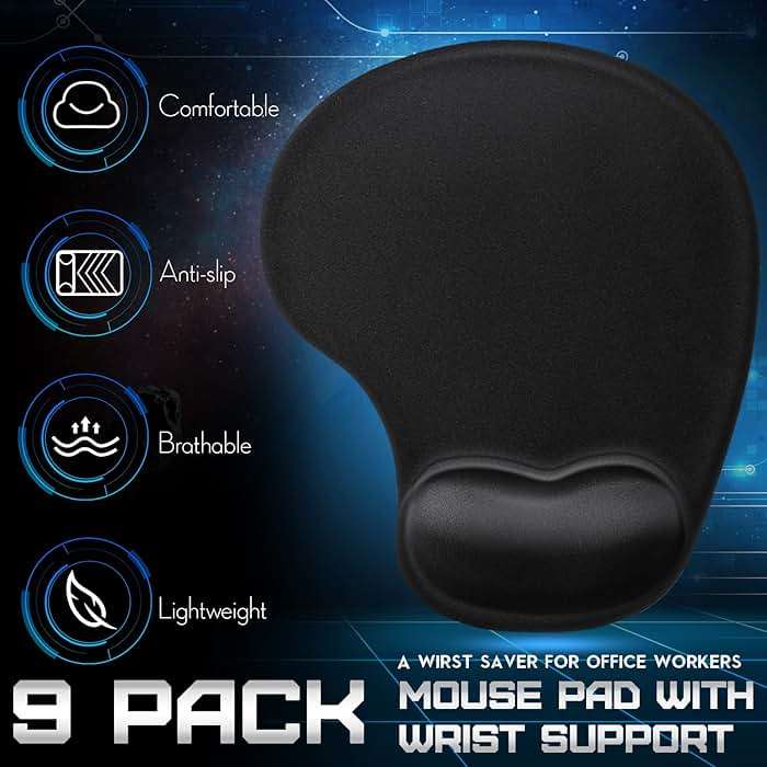 Flutesan 9 Pcs Ergonomic Mouse Pad with Wrist Rest Black Mouse Pads Memory Foam Non-Slip Mousepad Comfortable Computer Mousepad with PU Base for Pain Relief Computer Cafe Home Office Desk Accessories - Image 2
