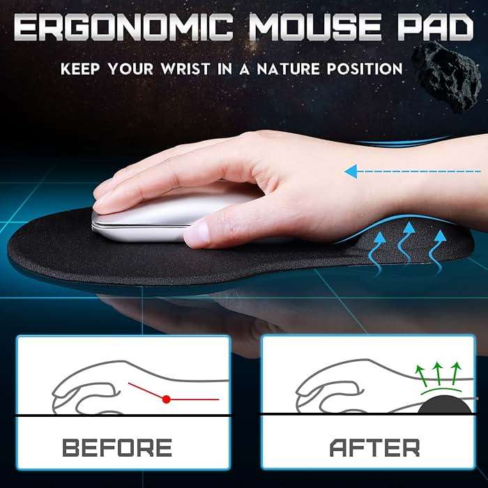 Flutesan 9 Pcs Ergonomic Mouse Pad with Wrist Rest Black Mouse Pads Memory Foam Non-Slip Mousepad Comfortable Computer Mousepad with PU Base for Pain Relief Computer Cafe Home Office Desk Accessories - Image 3