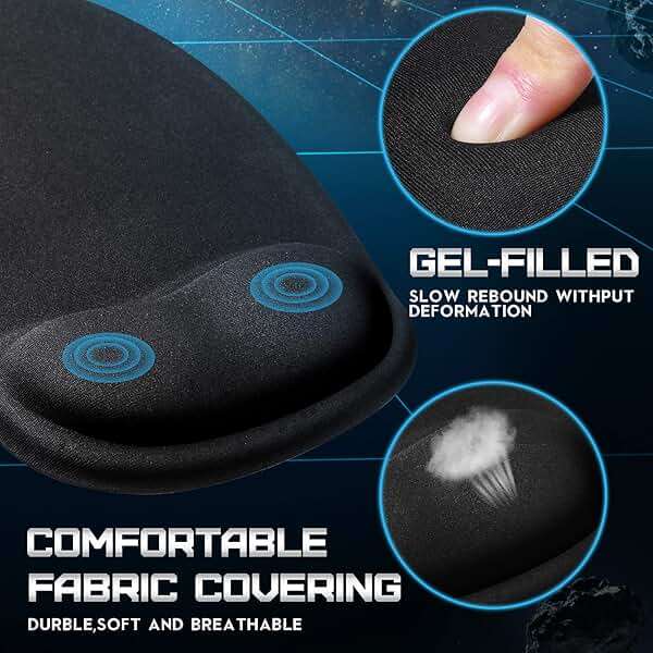 Flutesan 9 Pcs Ergonomic Mouse Pad with Wrist Rest Black Mouse Pads Memory Foam Non-Slip Mousepad Comfortable Computer Mousepad with PU Base for Pain Relief Computer Cafe Home Office Desk Accessories - Image 4