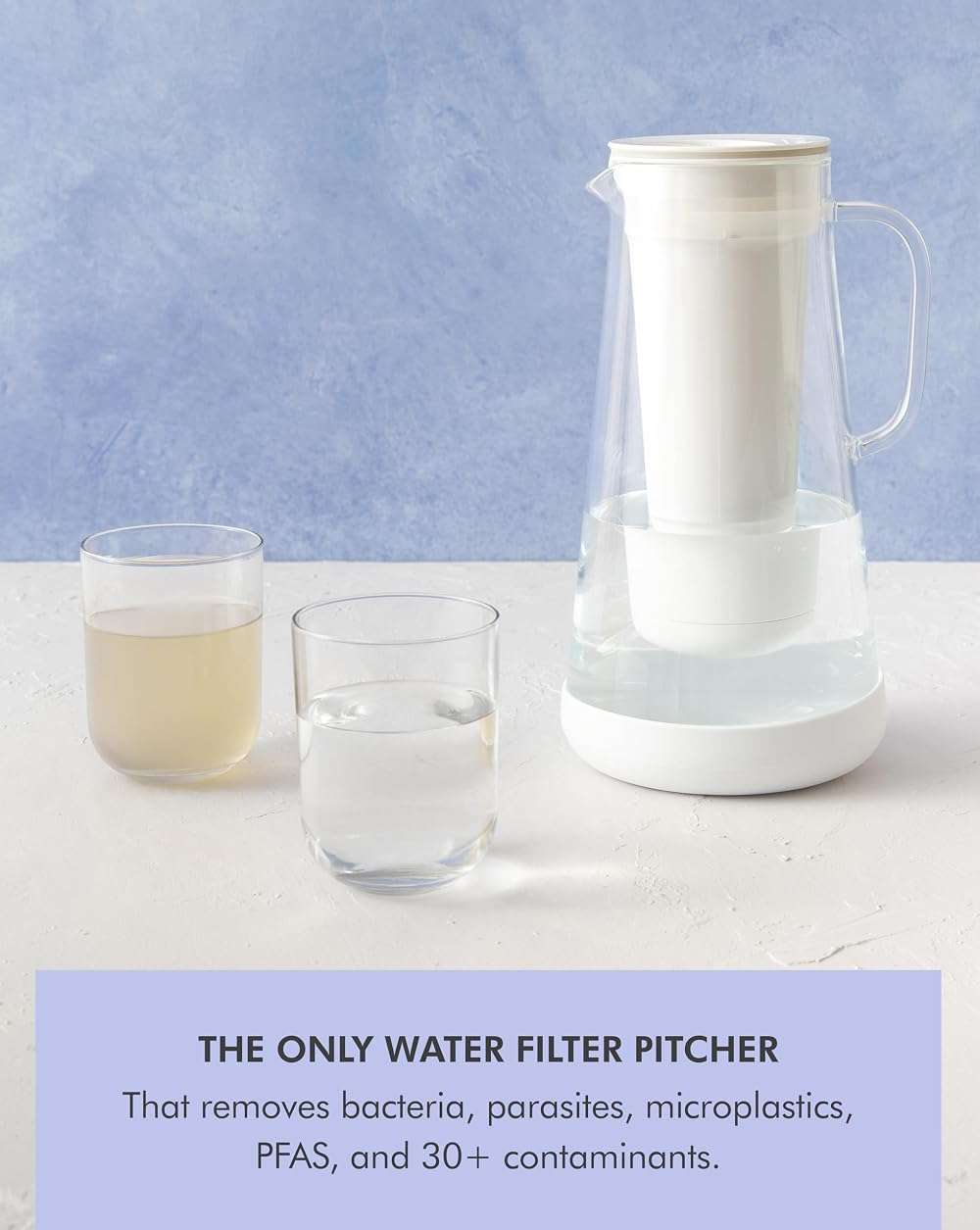 LifeStraw Home — Water Filter Pitcher, 7-Cup, White, Glass with Silicone Base, BPA Free Designed for Everyday Protection Against Bacteria, Parasites, Microplastics, Lead, Mercury - Image 4