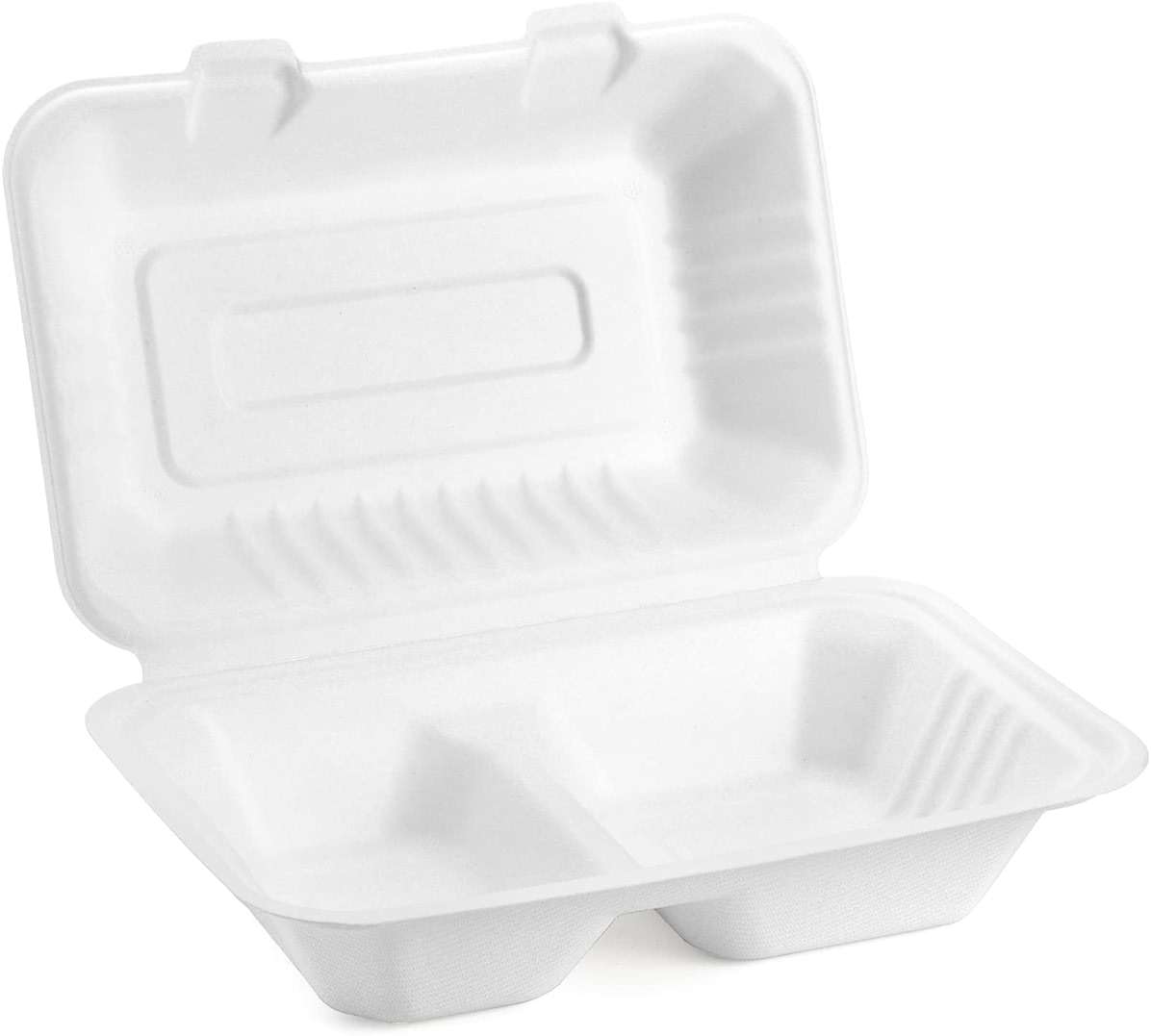 Elsjoy 90 Pack 2-Compartment Clamshell Take Out Containers, 9" x 6" Compostable Hinged Food Containers Disposable Bagasse To Go Lunch Boxes for Restaurant, Microwave Safe - Image 4