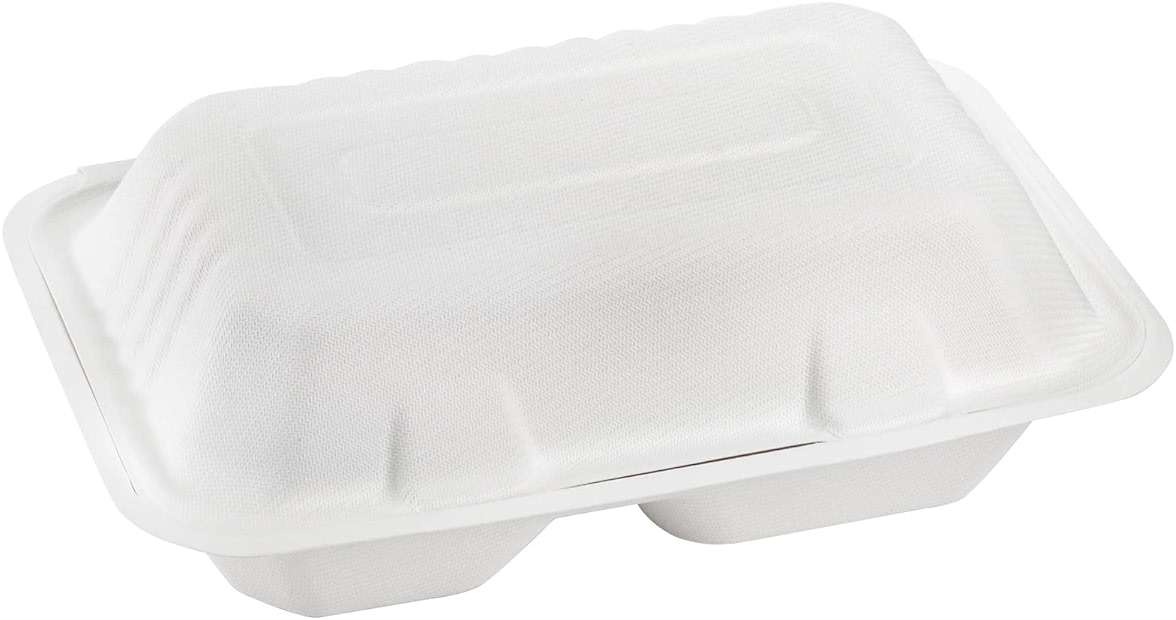 Elsjoy 90 Pack 2-Compartment Clamshell Take Out Containers, 9" x 6" Compostable Hinged Food Containers Disposable Bagasse To Go Lunch Boxes for Restaurant, Microwave Safe - Image 6