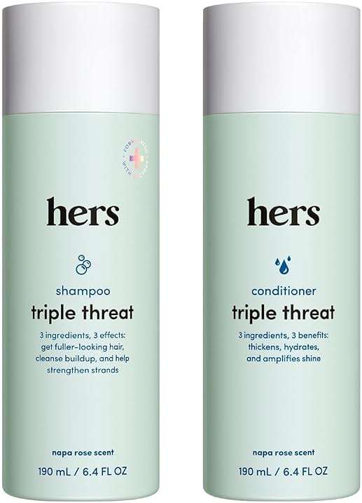 hers Triple Threat Shampoo & Conditioner Set - Biotin, Saw Palmetto, & Pumpkin Seed Oil Formula - Thickens & Hydrates - Color-Safe, Paraben-Free, Vegan - Napa Rose Scent - 6.4 Fl Oz, 2 Count - Image 1