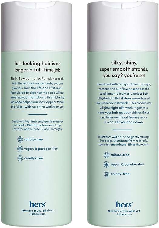hers Triple Threat Shampoo & Conditioner Set - Biotin, Saw Palmetto, & Pumpkin Seed Oil Formula - Thickens & Hydrates - Color-Safe, Paraben-Free, Vegan - Napa Rose Scent - 6.4 Fl Oz, 2 Count - Image 2