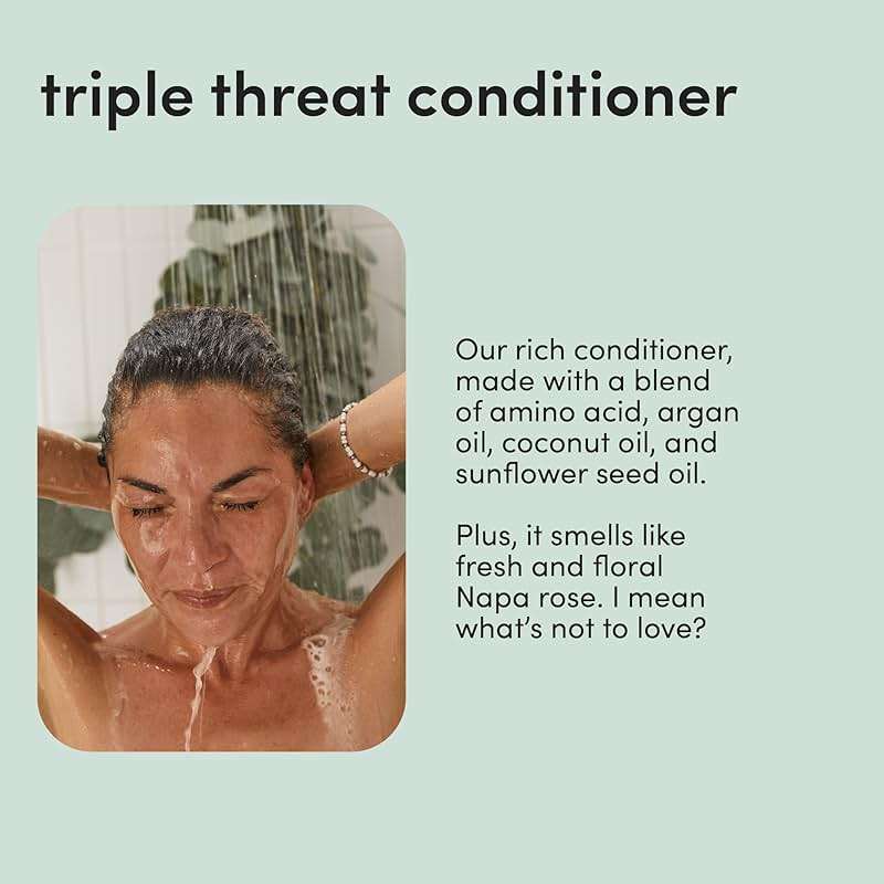 hers Triple Threat Shampoo & Conditioner Set - Biotin, Saw Palmetto, & Pumpkin Seed Oil Formula - Thickens & Hydrates - Color-Safe, Paraben-Free, Vegan - Napa Rose Scent - 6.4 Fl Oz, 2 Count - Image 4