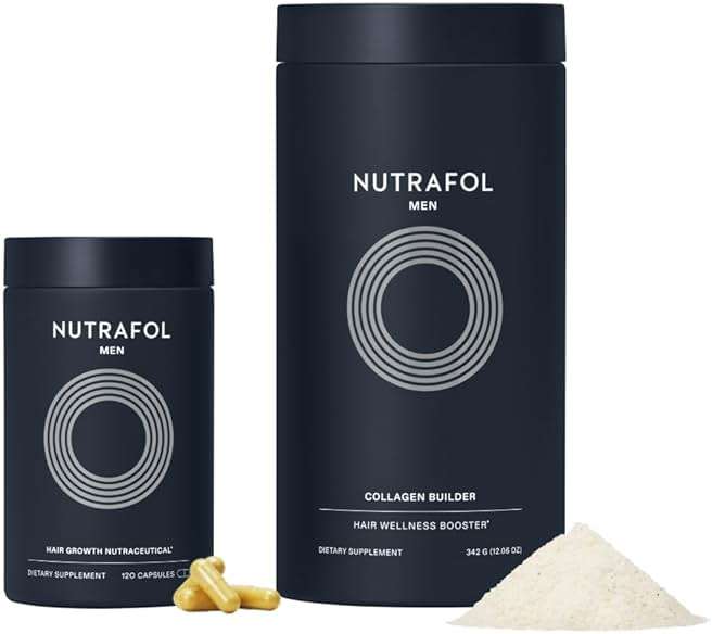 Nutrafol Men's Hair Growth Supplement and Collagen Peptides Powder, Physician-formulated for Visibly Thicker, Stronger Hair, Dermatologist Recommended - 1 Month Supply, 12 oz Bottle - Image 1