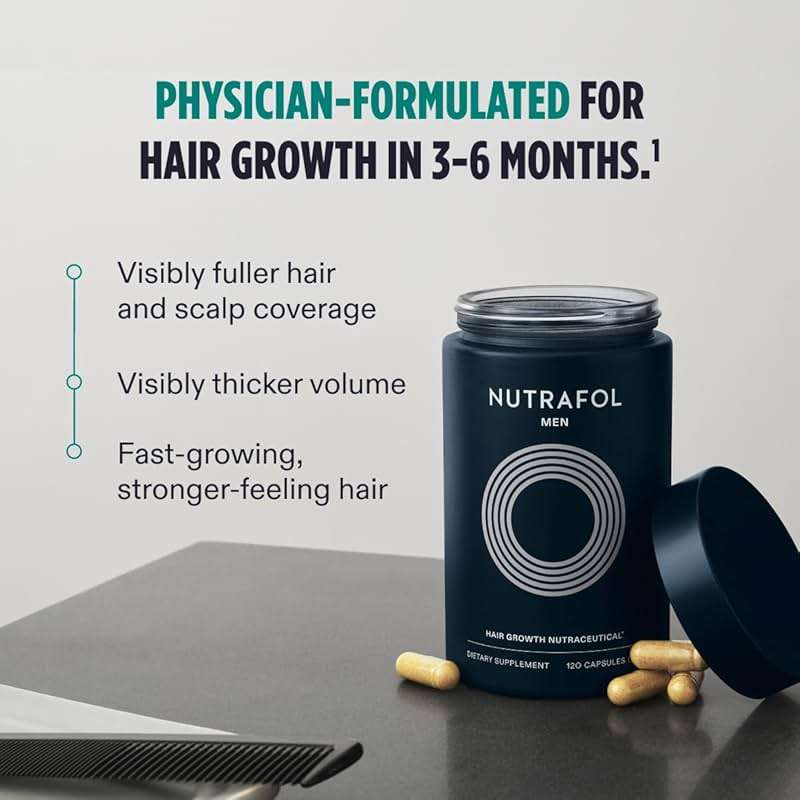 Nutrafol Men's Hair Growth Supplement and Collagen Peptides Powder, Physician-formulated for Visibly Thicker, Stronger Hair, Dermatologist Recommended - 1 Month Supply, 12 oz Bottle - Image 2