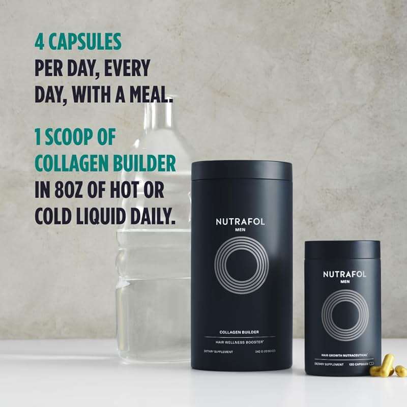 Nutrafol Men's Hair Growth Supplement and Collagen Peptides Powder, Physician-formulated for Visibly Thicker, Stronger Hair, Dermatologist Recommended - 1 Month Supply, 12 oz Bottle - Image 10