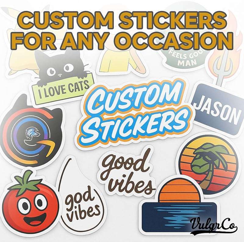 VulgrCo Custom Stickers Personalized, Set of 100 Individually Die Cut Personalized Stickers, Print Your Own Sticker, UV-Resistant Customized Sticker Labels for Jars, Laptops, Bottles & More - Image 2