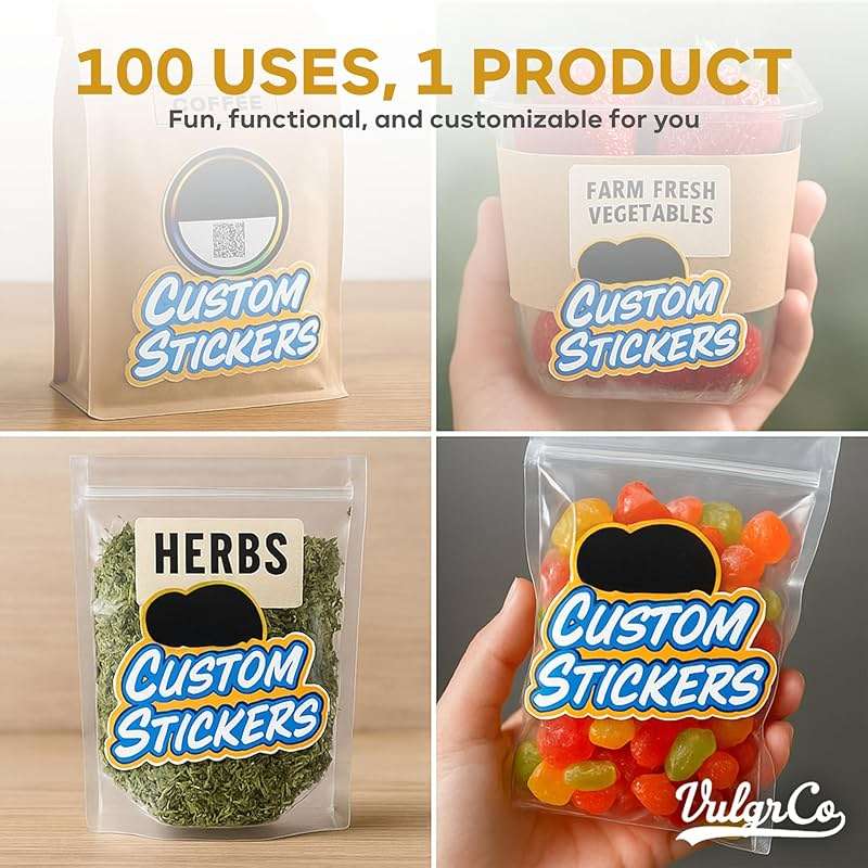 VulgrCo Custom Stickers Personalized, Set of 100 Individually Die Cut Personalized Stickers, Print Your Own Sticker, UV-Resistant Customized Sticker Labels for Jars, Laptops, Bottles & More - Image 5