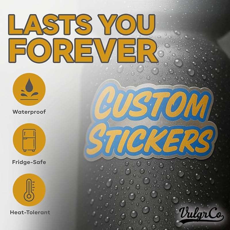 VulgrCo Custom Stickers Personalized, Set of 100 Individually Die Cut Personalized Stickers, Print Your Own Sticker, UV-Resistant Customized Sticker Labels for Jars, Laptops, Bottles & More - Image 6